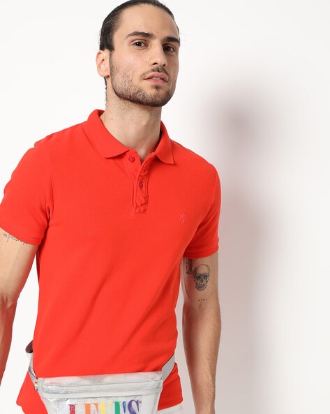 Slim Fit Polo T-shirt with Vented Hemline