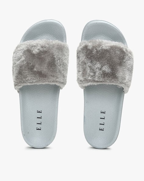 Gray fluffy slides new arrivals