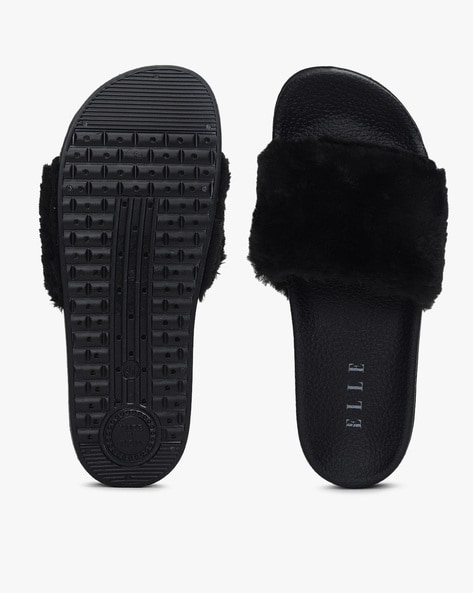 Womens fluffy slider discount slippers