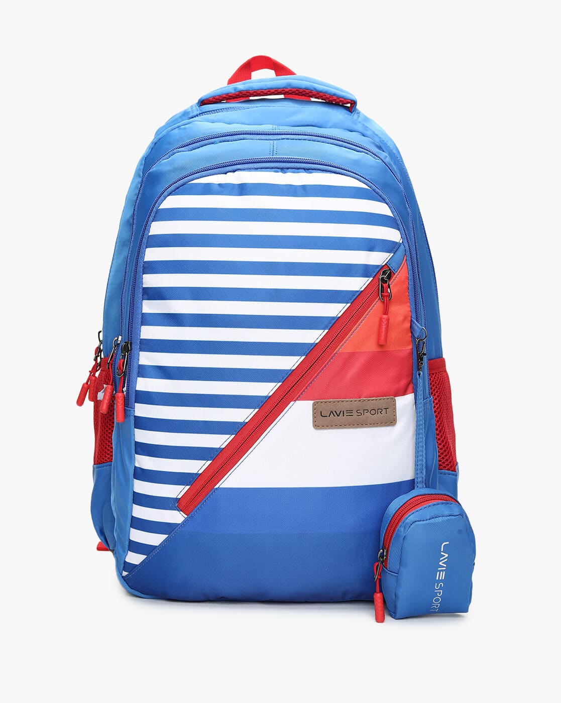 blue striped backpack