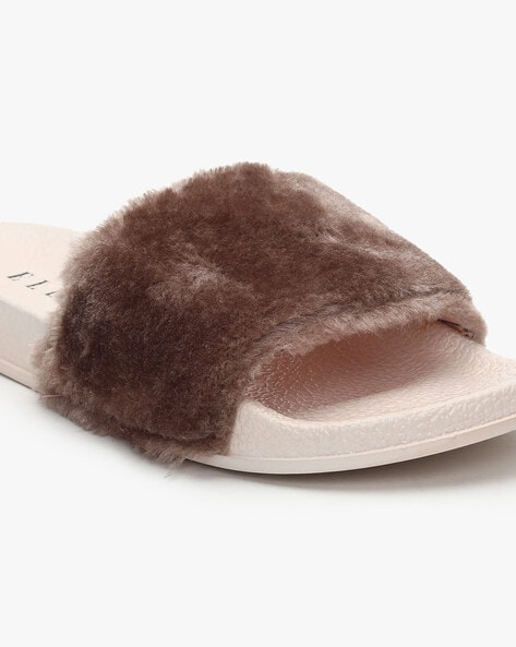 Womens faux best sale fur sliders