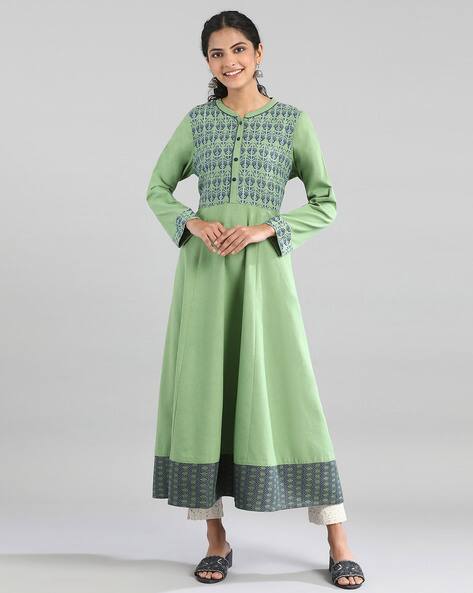 AURELIA Printed Flared Kurta with Mandarin Collar