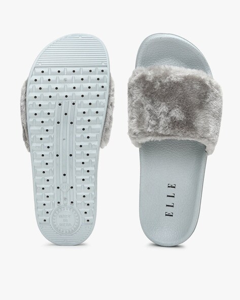 Grey store fur sliders