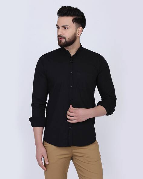 chinese collar shirt black