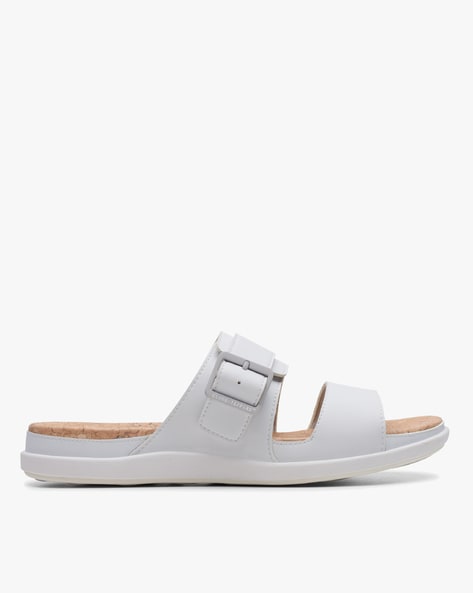 Clarks white sales flat sandals