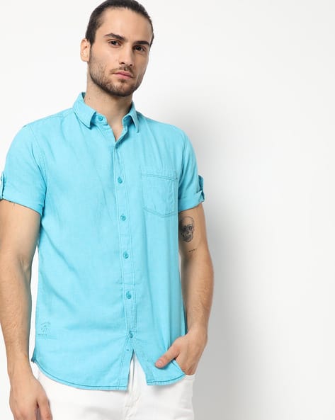 turquoise blue mens shirt