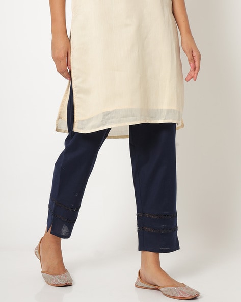 Flat-Front Pants with Lace Inserts Price in India