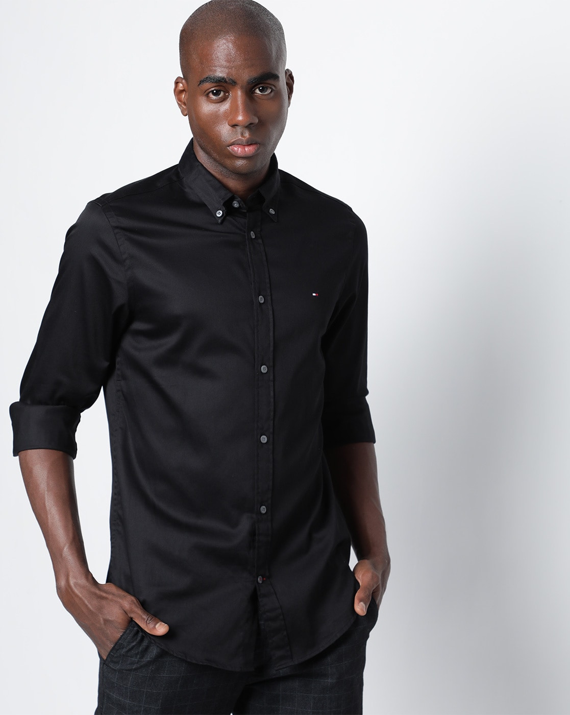 tommy hilfiger black slim fit shirt