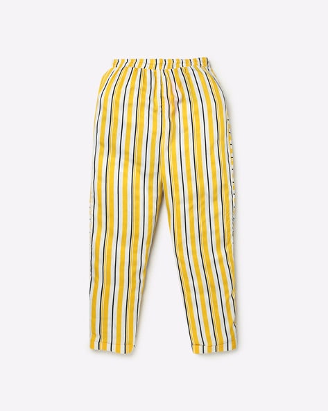 Yellow stripe knit wide leg trousers  River Island