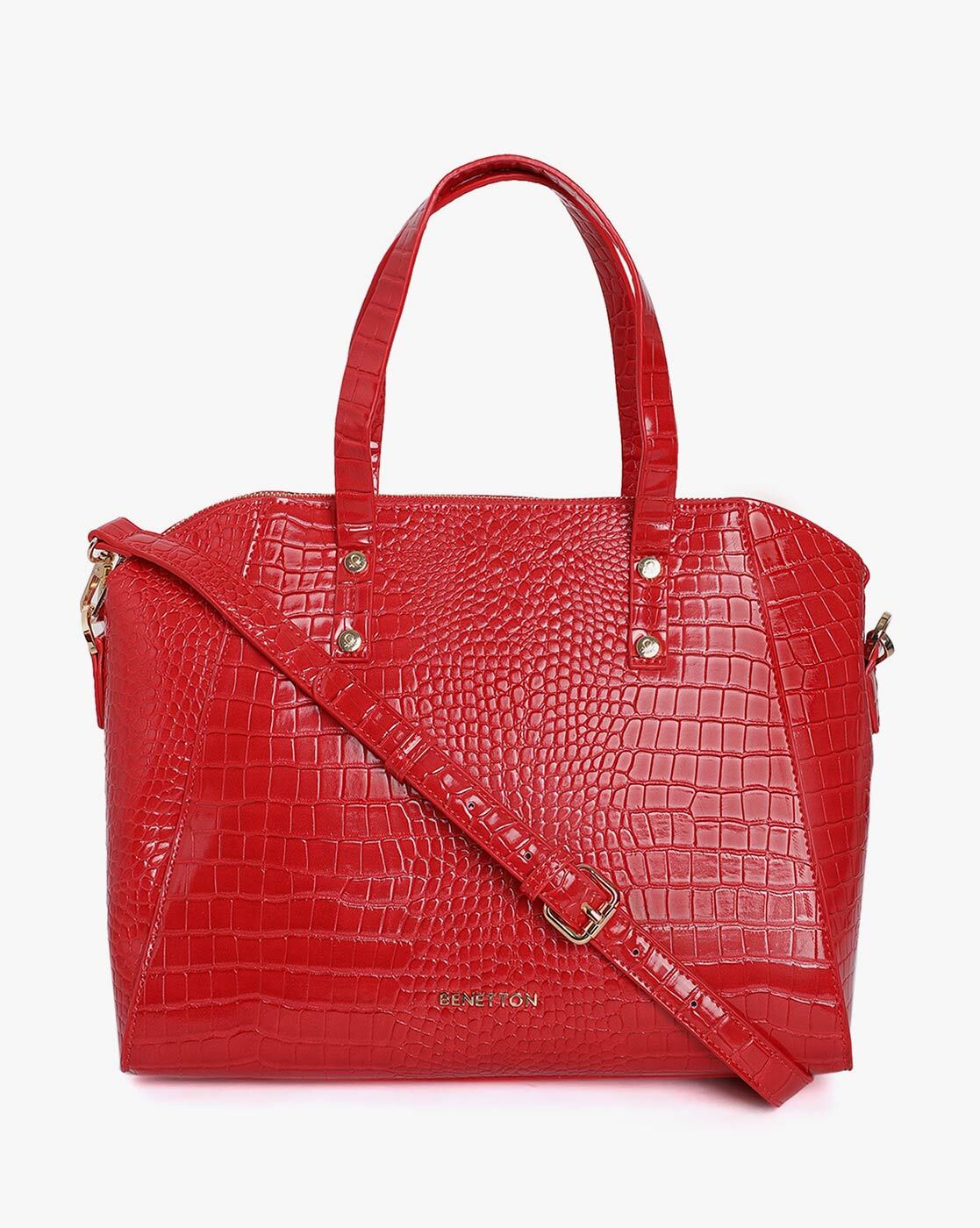 UNITED COLORS OF BENETTON Croc-Embossed Satchel Bag For Women (Red, FS)