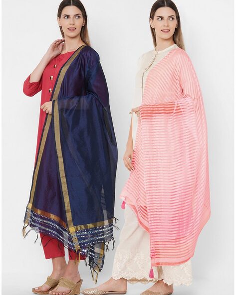 Pack of 2 Dupattas with Tassels Price in India