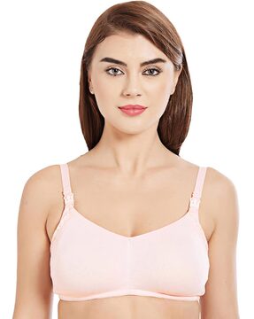 Buy Women's Wirefree Non Padded Super Combed Cotton Elastane Stretch Full  Coverage Nursing Bra with Front Opening and Adjustable Straps - White ES08
