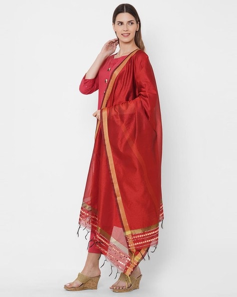 Contrast Border Dupatta with Tassels Price in India