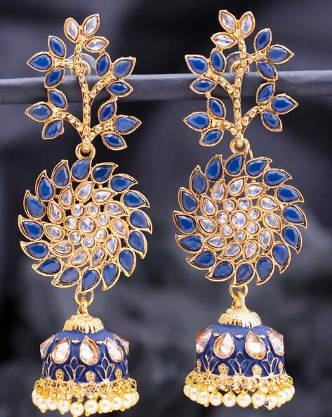 Buy online Rose Gold Plated Blue Ad Studded Drop Earrings from fashion  jewellery for Women by Saraf Rs Jewellery for 859 at 78 off  2023  Limeroadcom
