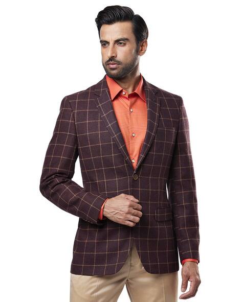 maroon check blazer