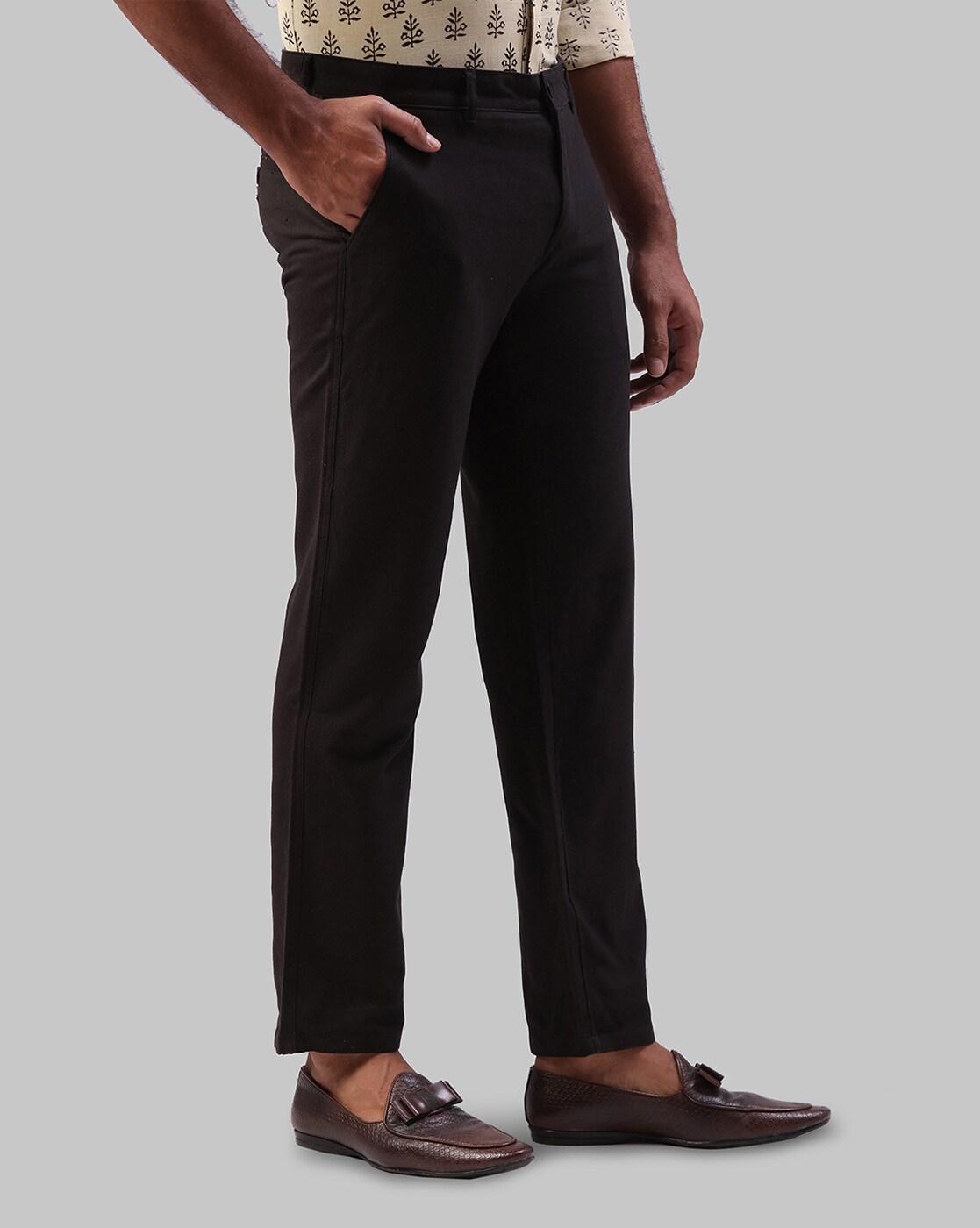 Buy Raymond Men Grey Slim Fit Self Design Formal Trousers - Trousers for  Men 8989425 | Myntra