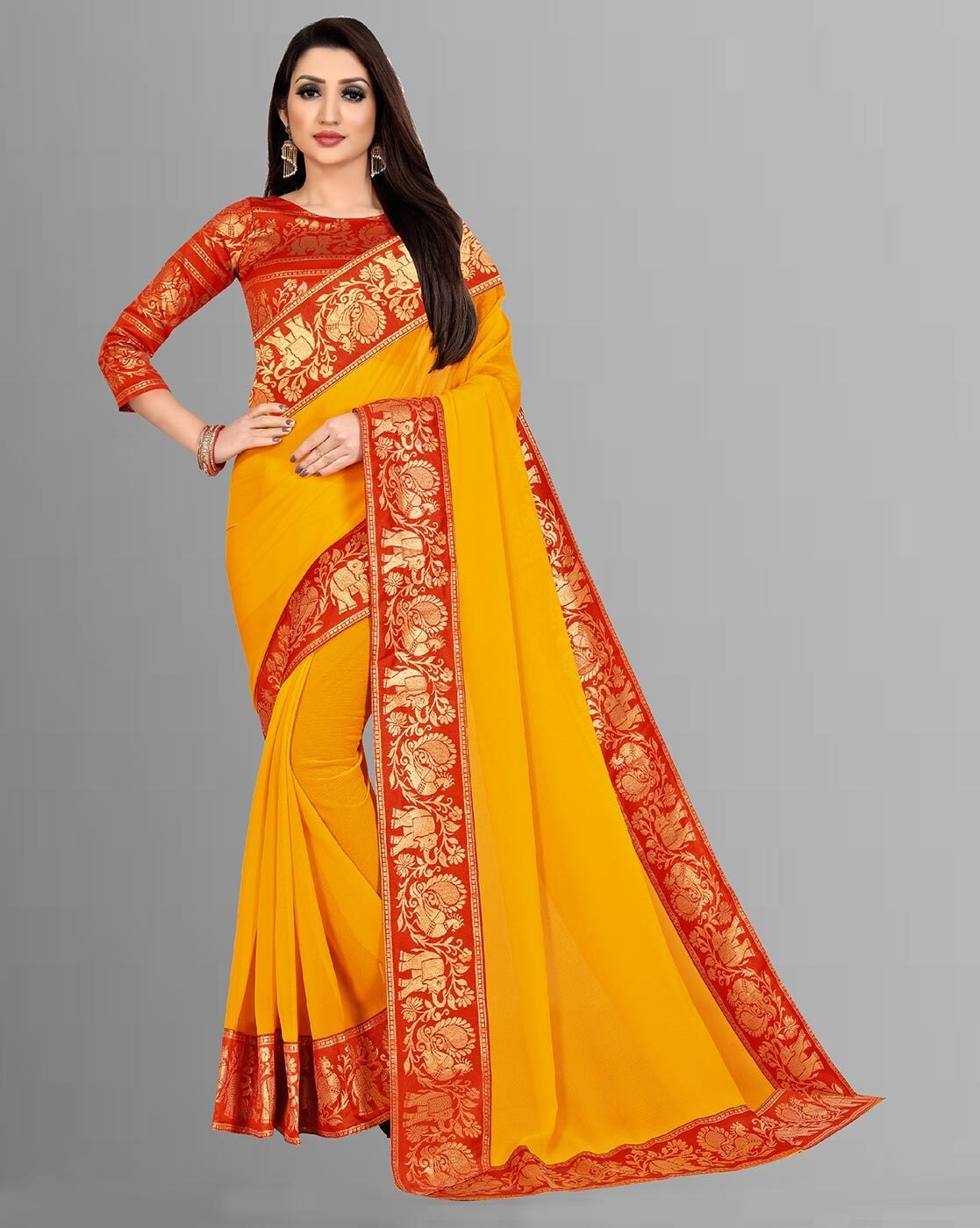Buy Pink Sarees for Women by CLAFOUTIS Online | Ajio.com