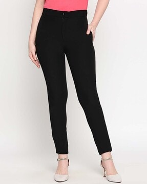 black tight fitted trousers