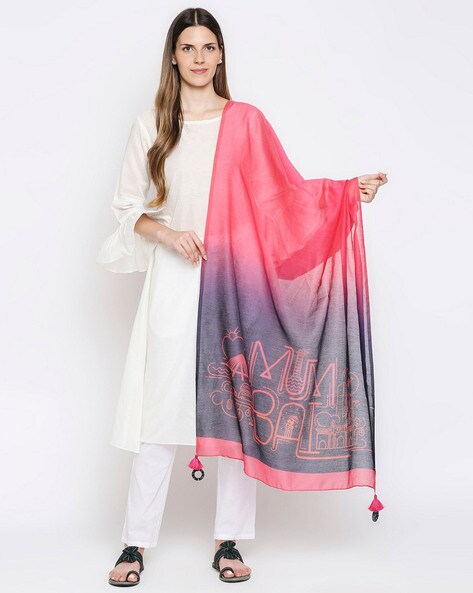 Graphic Print Dupatta with Tassels Price in India
