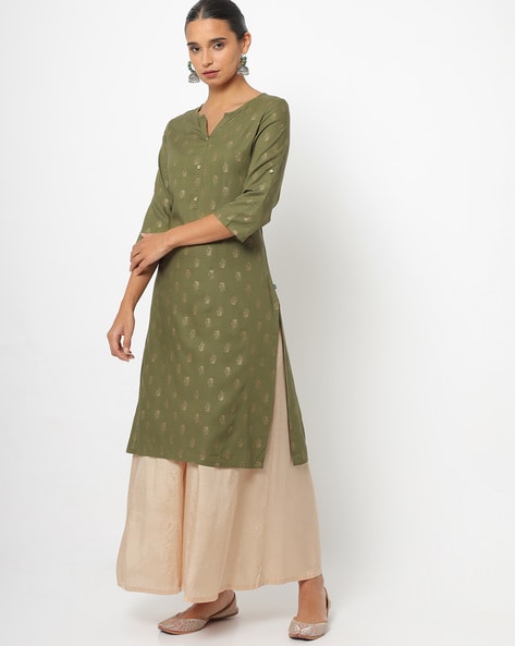 Bandhani & Floral Embroidered Straight Kurta - Green – FASHOR