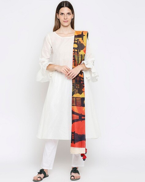 Graphic Print Dupatta with Tassels Price in India