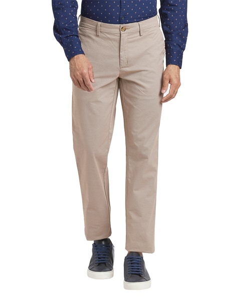 Buy Men Khaki Solid Slim Fit Formal Trousers Online - 660111 | Peter England