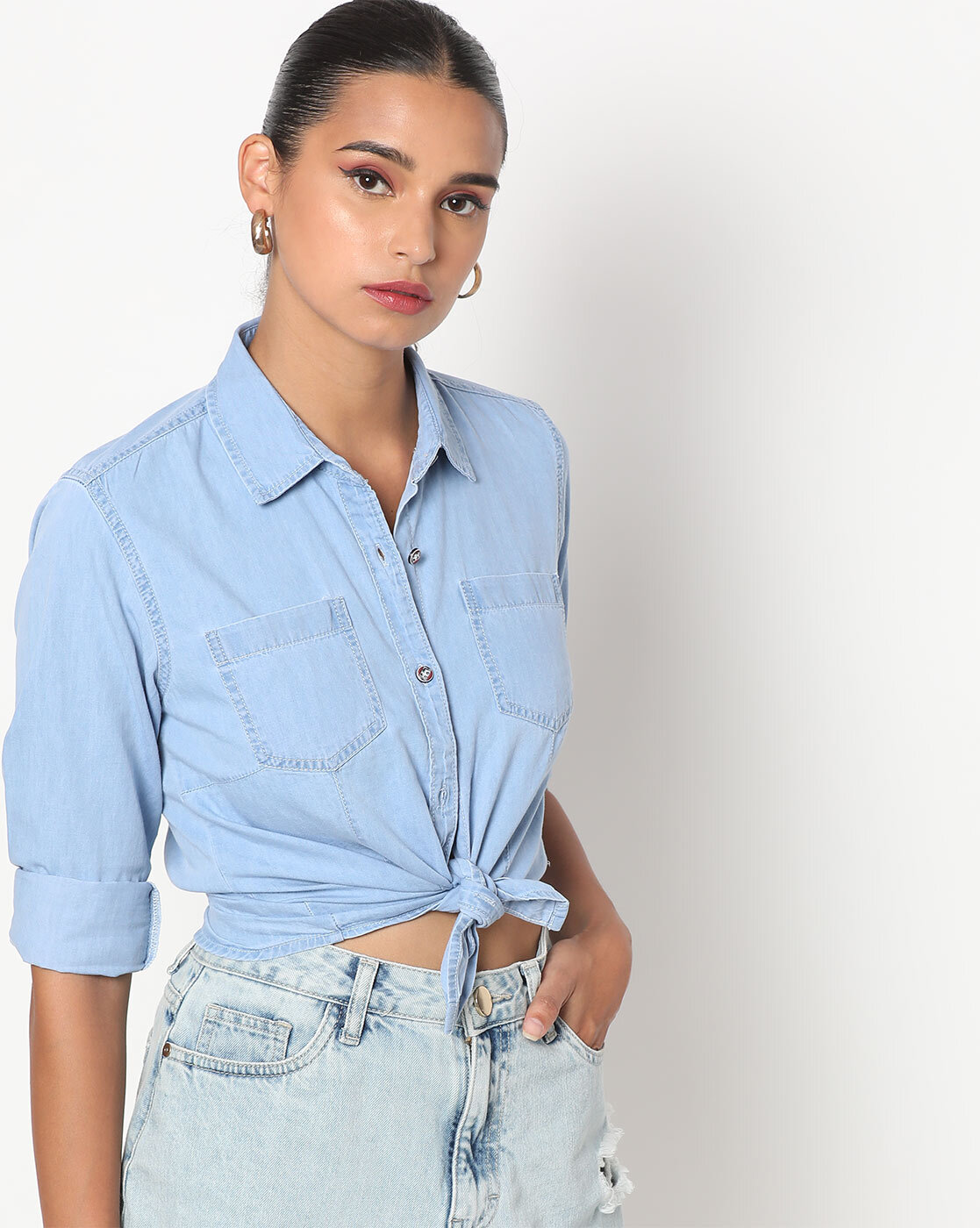 Buy Washed Denim Shirt with Waist Tie-Up Online at Best Prices in India -  JioMart.
