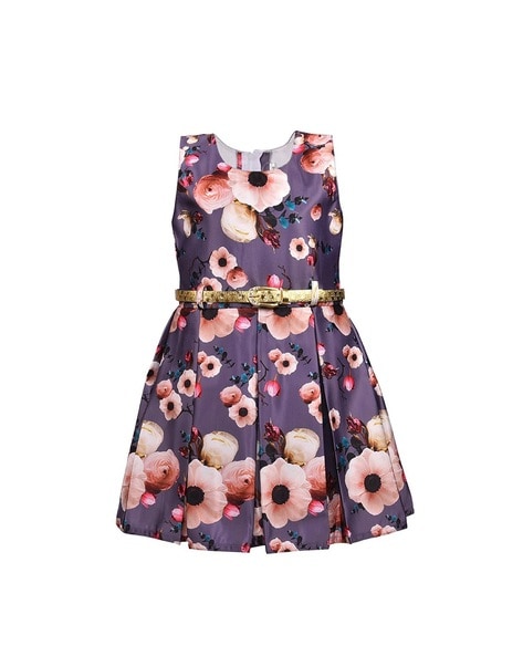 Buy Wish Karo Floral Print A-line Dress with Belt | AJIO