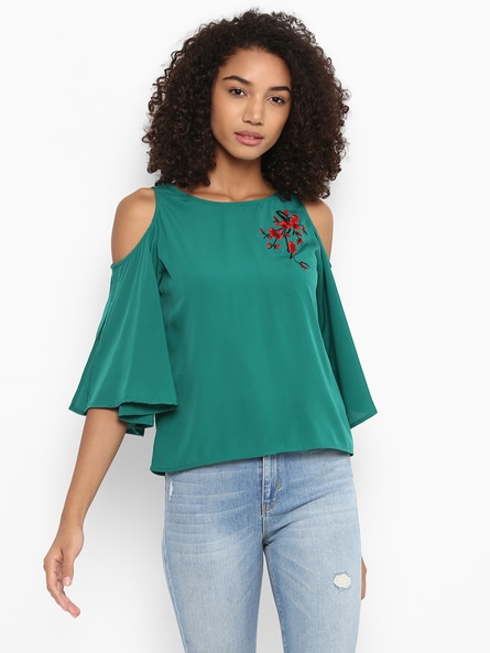 Buy Harpa Women Solid Regular top - Green Online at Low Prices in