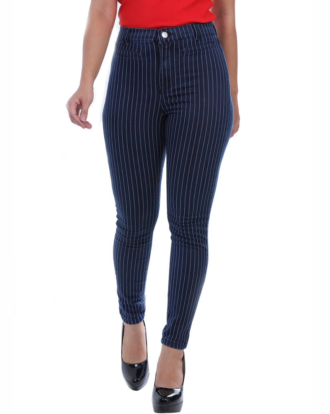 blue striped skinny jeans