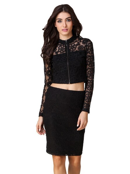 Buy FLORAL LACE BLACK CROP TOP for Women Online in India