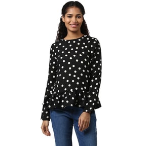 pink black polka dot top