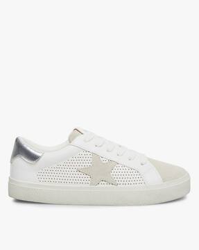 Textured Lace-Up Sneakers with Star Applique
