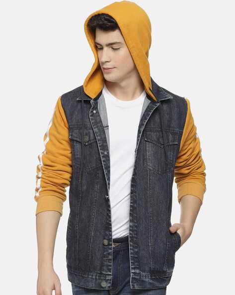 Buy Campus Sutra Colourblock Denim Hooded Jacket