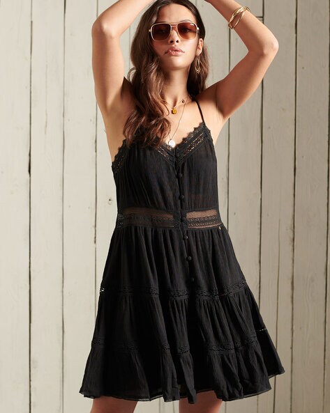 Alana Cami Tiered Strappy Dress with Lace Trims