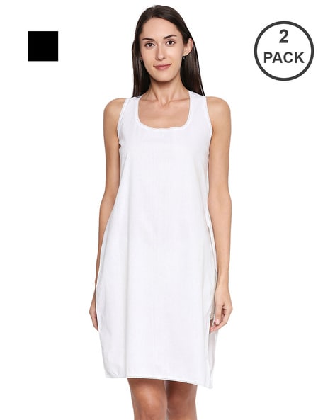 white sleeveless slip dress