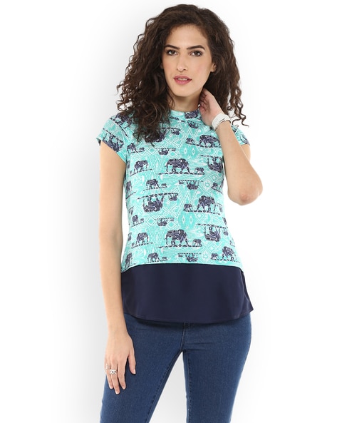 YU by Pantaloons Casual Printed Women Dark Blue Top - Buy YU by Pantaloons  Casual Printed Women Dark Blue Top Online at Best Prices in India | Flipkart .com