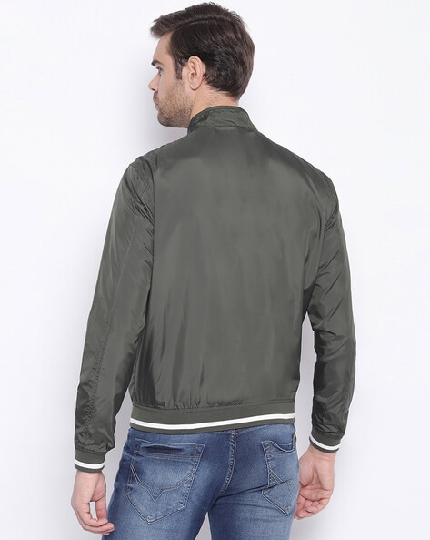 The Roadster Lifestyle Co Men Olive Green Solid Varsity Jacket - Price  History