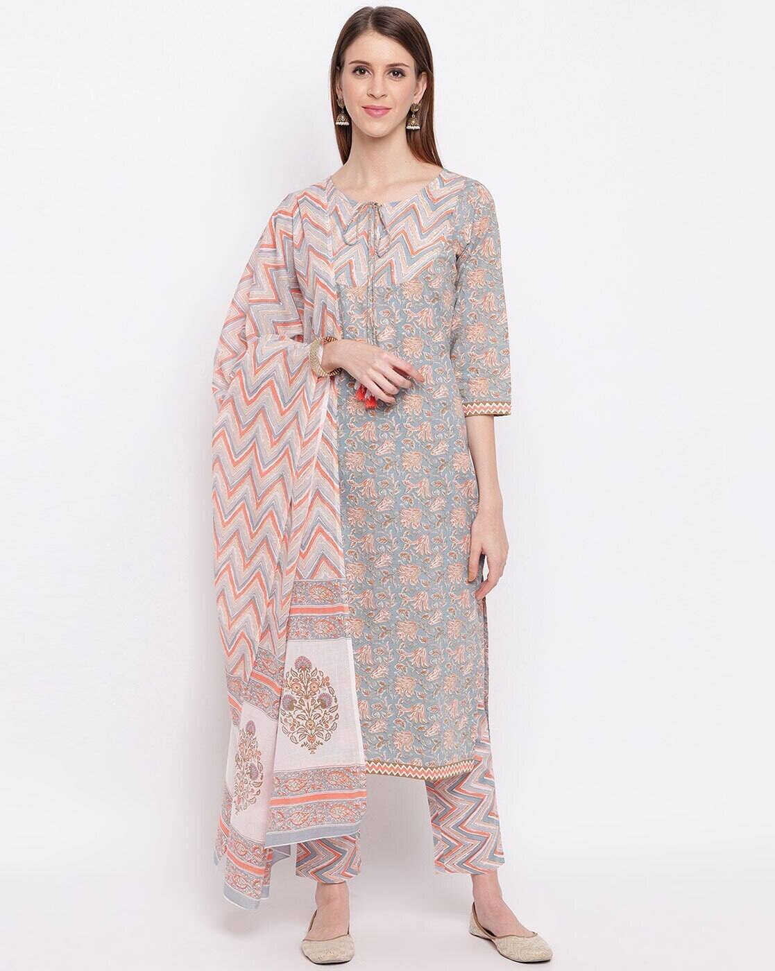 Buy Peach \u0026 Grey Kurta Suit Sets for 