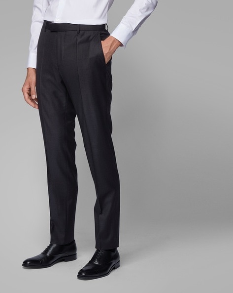 Buy Van Heusen Men Navy Blue Solid Custom Fit Pleated Formal Trousers   Trousers for Men 1547000  Myntra