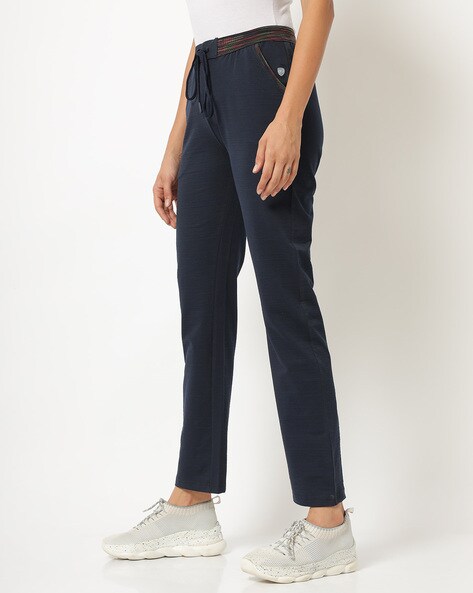 Buy Women Navy Blue Slim Fit Trouser Online in India - Monte Carlo