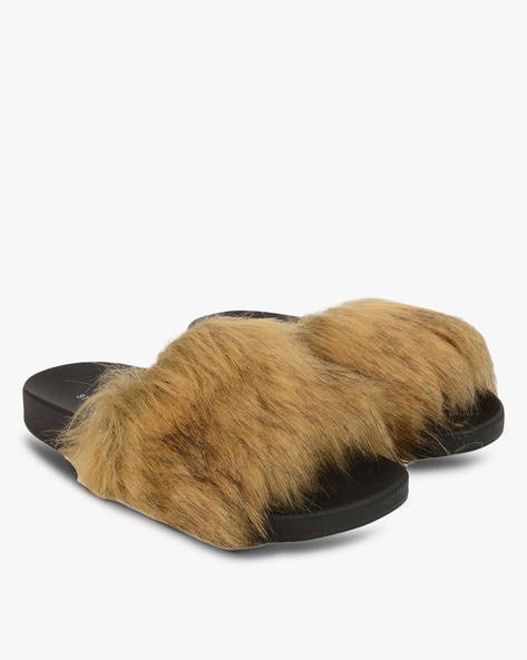 Furry Slip On Flat Sandals