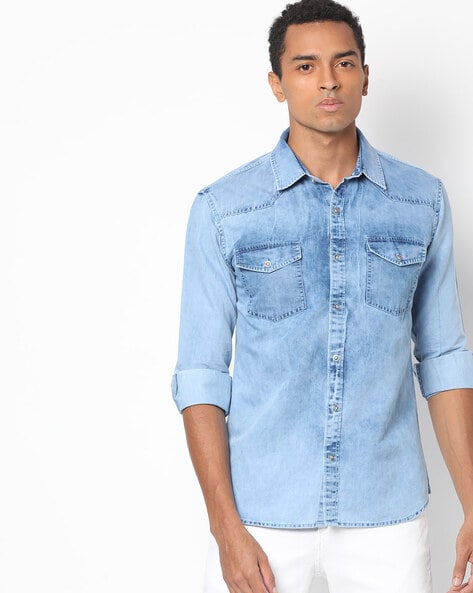 slim fit denim shirt