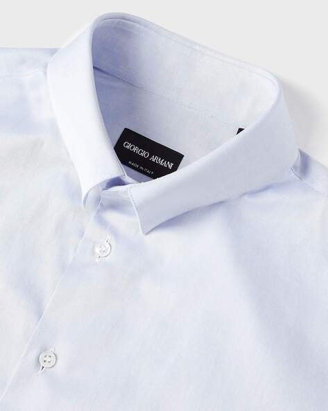 Buy GIORGIO ARMANI Cotton Shirt with Spread Collar | Blue Color Men | AJIO  LUXE