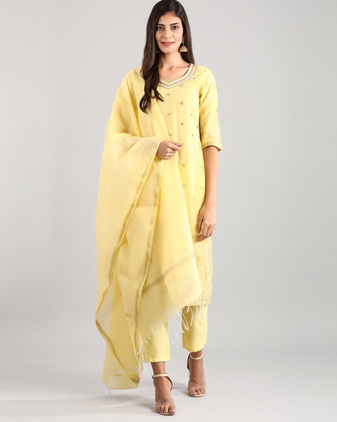 ajio yellow kurta set