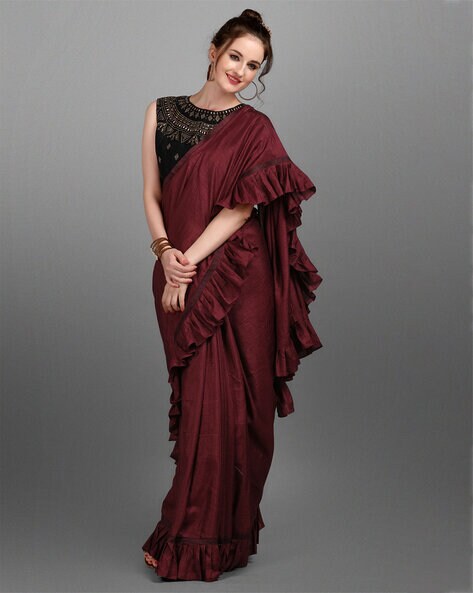 Buy Maroon Elvie Draped Saree Set by SACHKIRAN BIMBRA at Ogaan Online  Shopping Site