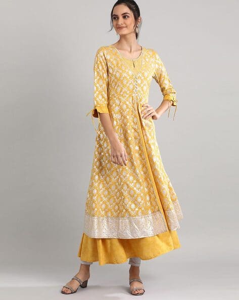 AURELIA Printed V-neck Layered Kurta