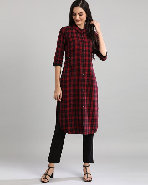 Plus Size Red Plaid Printed Dress Online in India | Amydus