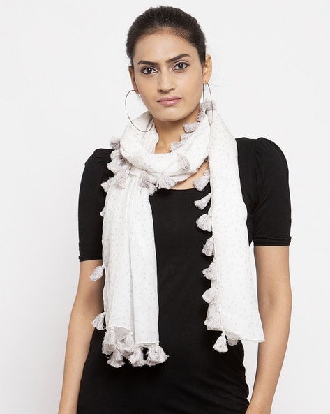 Micro Print Scarf with Tassels Price in India