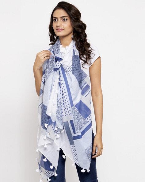 Block Print Scarf with Tassels Price in India